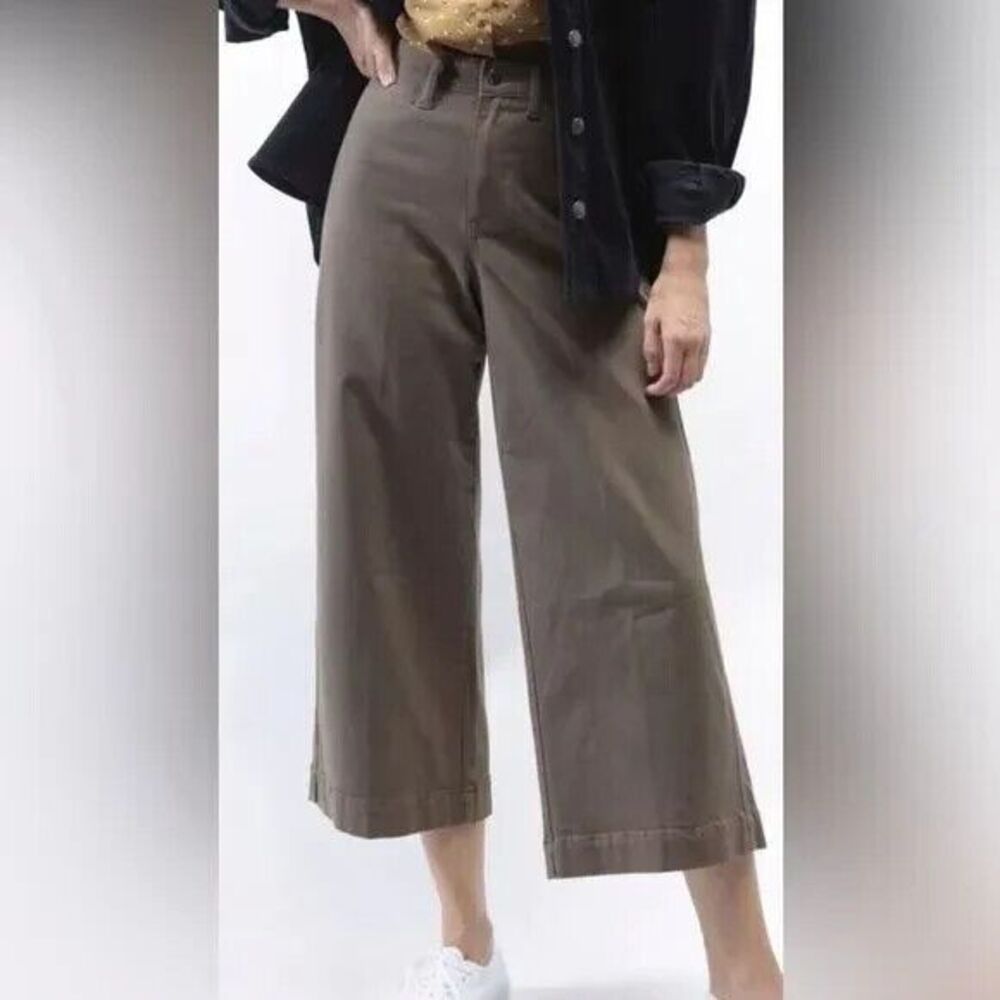 OAT New York The High Rise Wide Leg Crop Olive Green Boho Beachy Pant Sz 29
